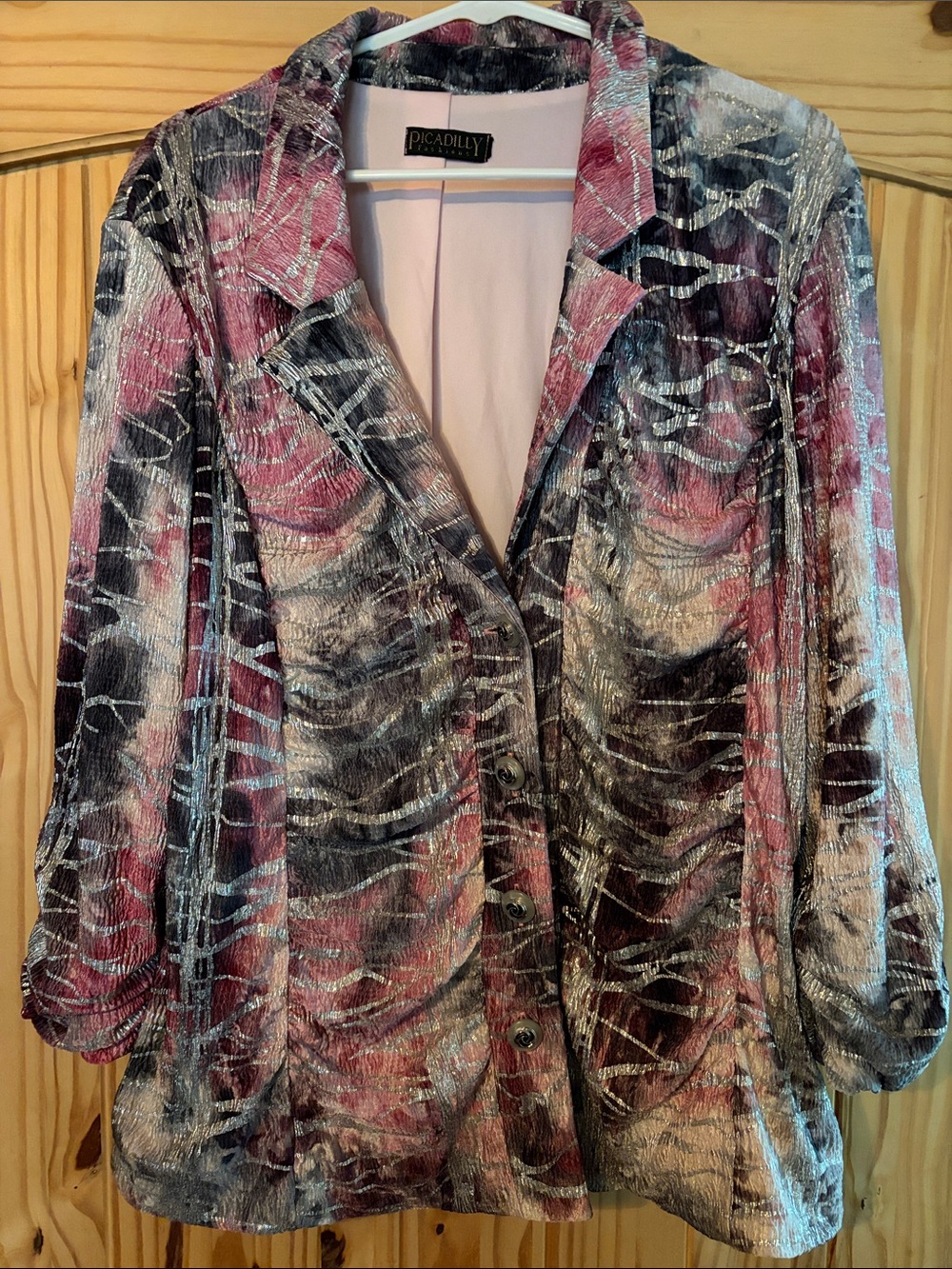 Picadilly Fashion Metallic Pink and Silver Patterned Blazer